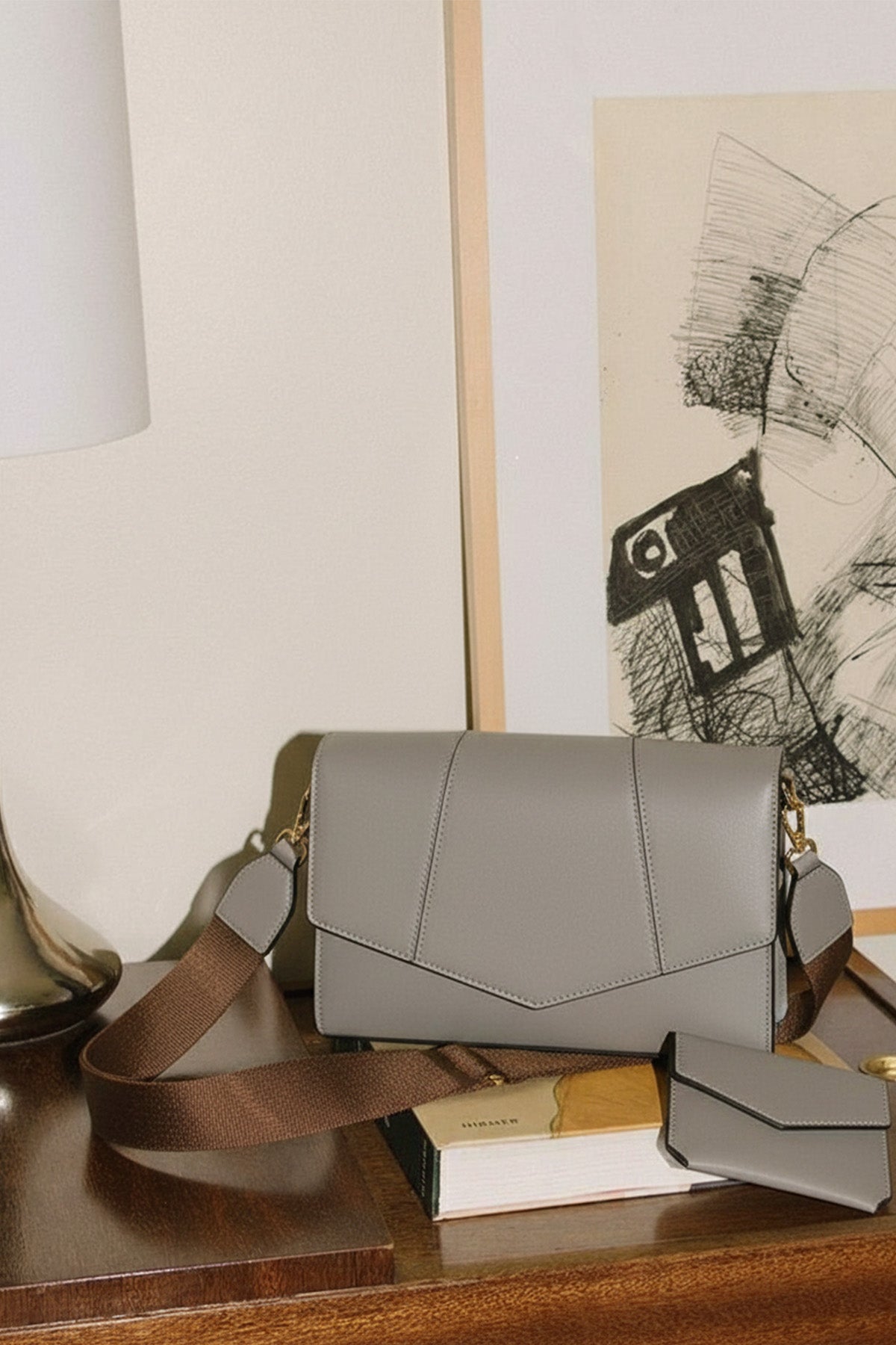 Gray Wallet Detailed Women's Bag