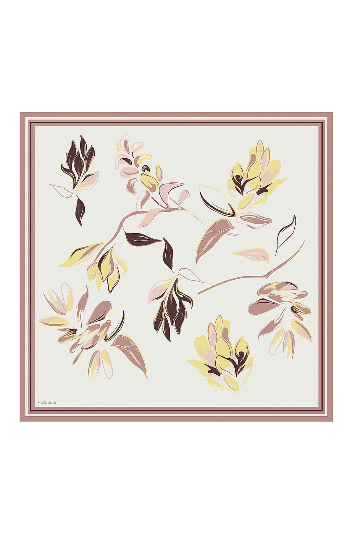 Ecru Pink Floral Patterned Silk Scarf