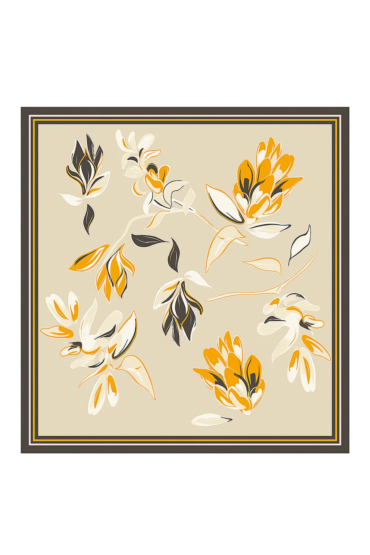 Stone Brown Floral Patterned Silk Scarf