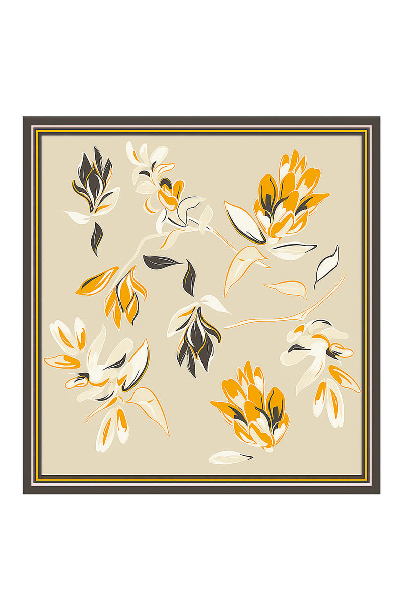 Stone Brown Floral Patterned Silk Scarf