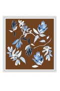 Light Blue Brown Floral Patterned Silk Scarf