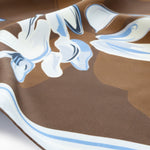 Light Blue Brown Floral Patterned Silk Scarf