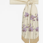 Camel Ecru Floral Patterned Silk Scarf