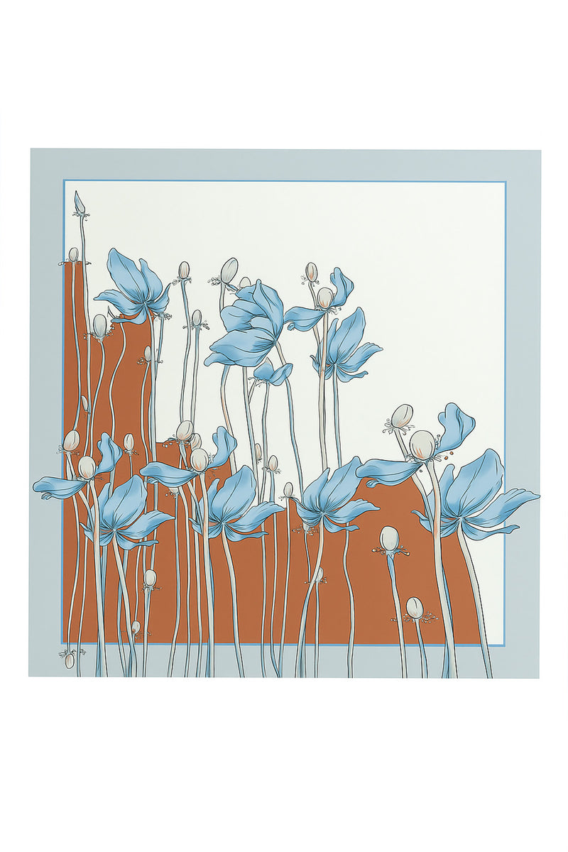 Brick Ecru Floral Patterned Silk Scarf