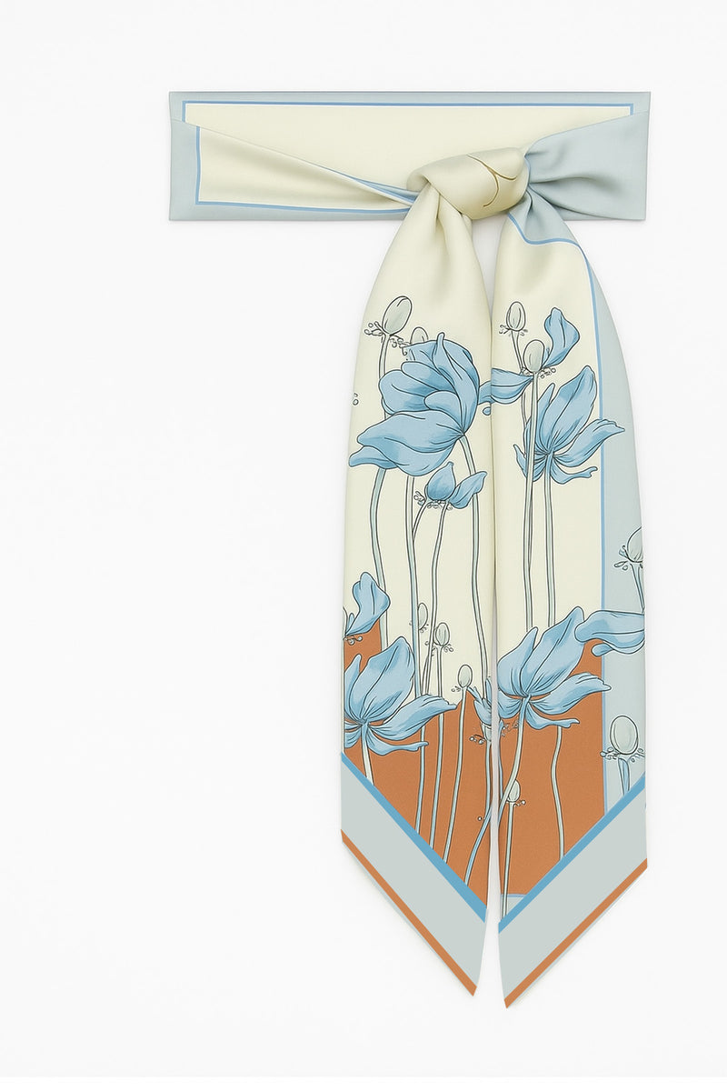 Brick Ecru Floral Patterned Silk Scarf