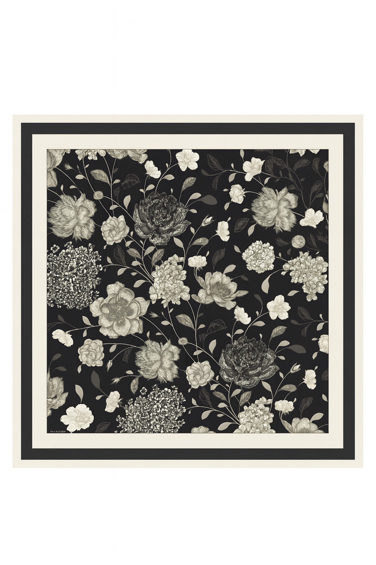 Black Amber Flower Garden Silk Scarf