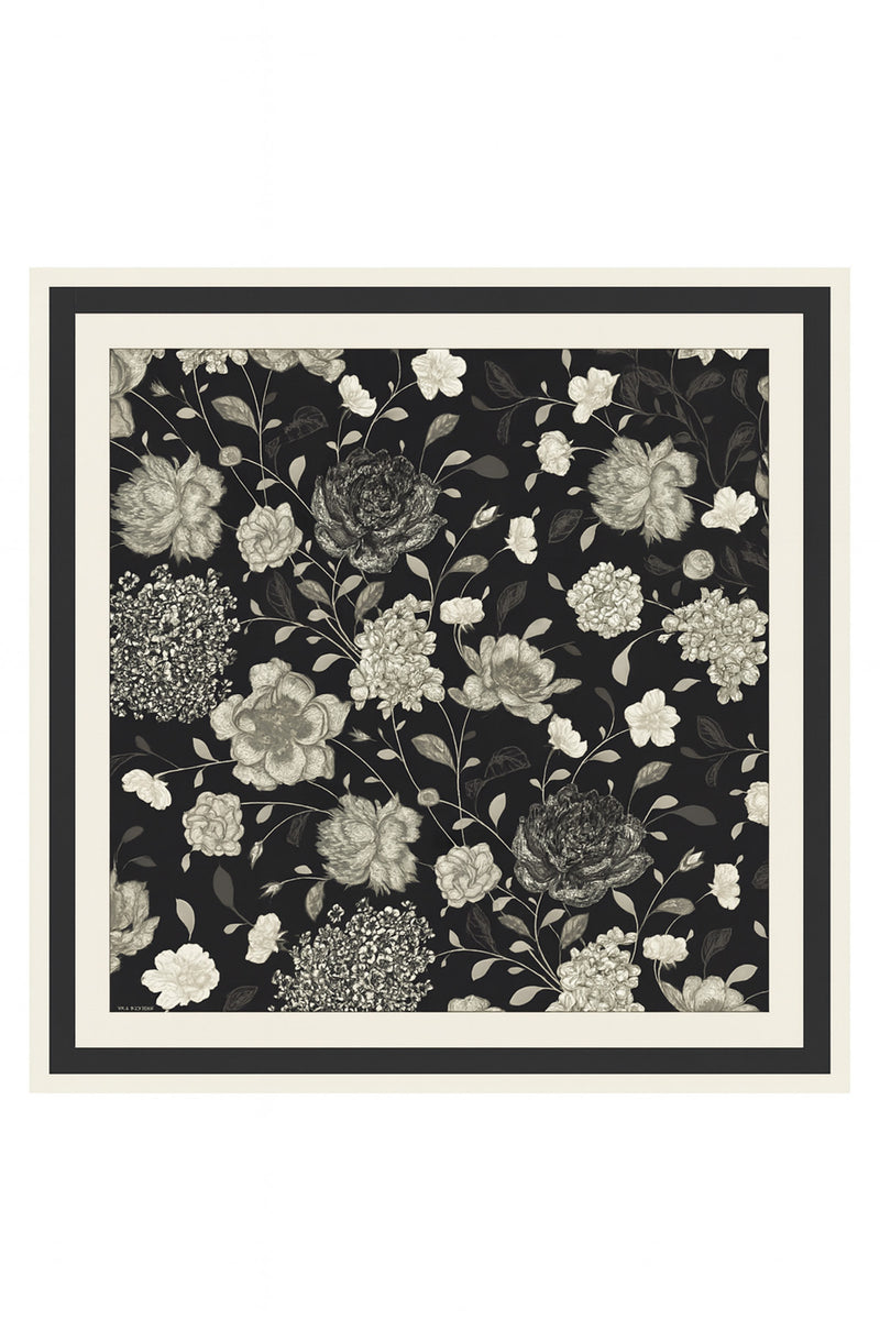 Black Amber Flower Garden Silk Scarf