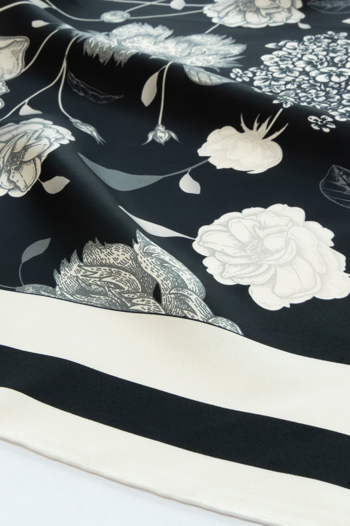 Black Amber Flower Garden Silk Scarf