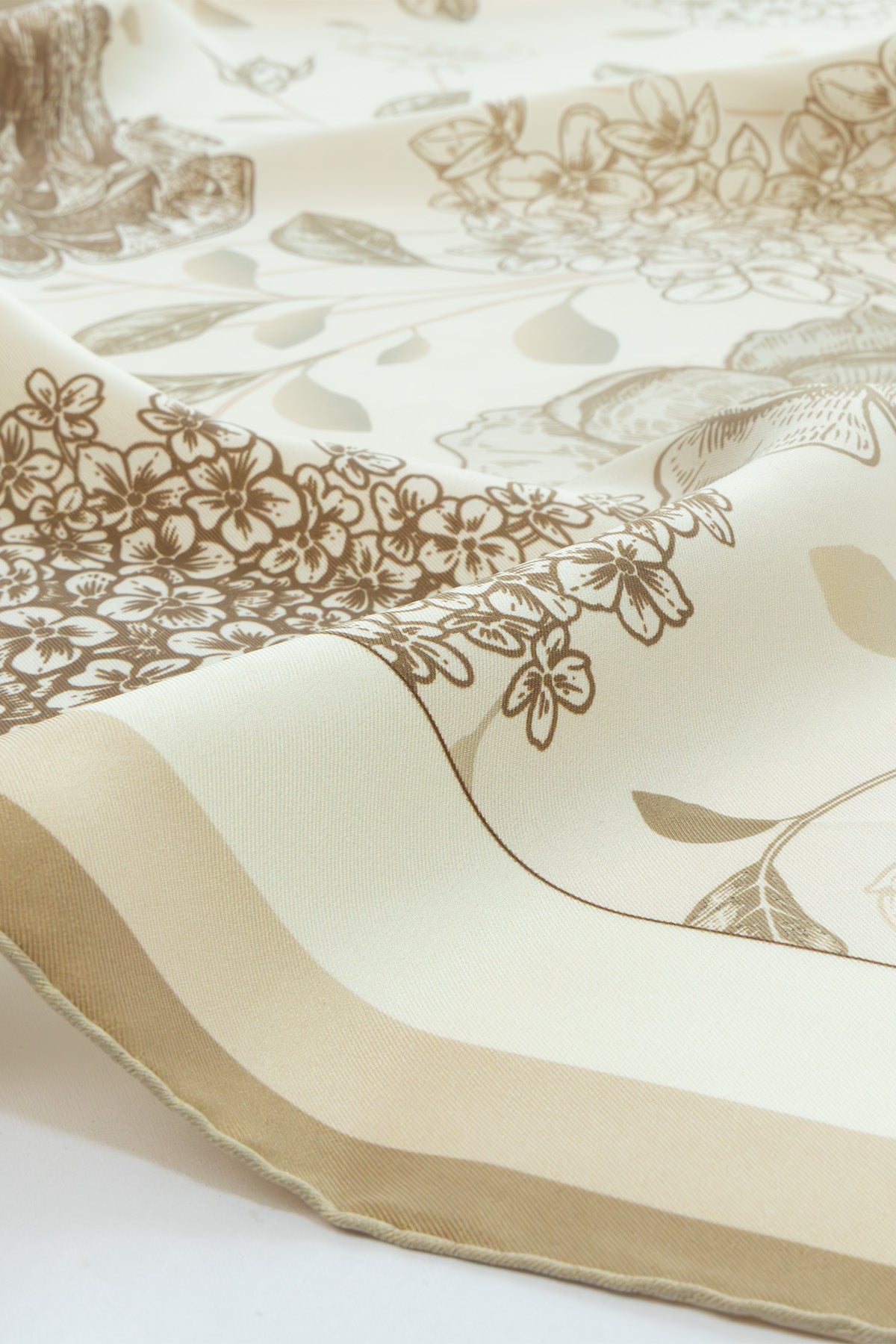 Ecru Amber Flower Garden Silk Scarf