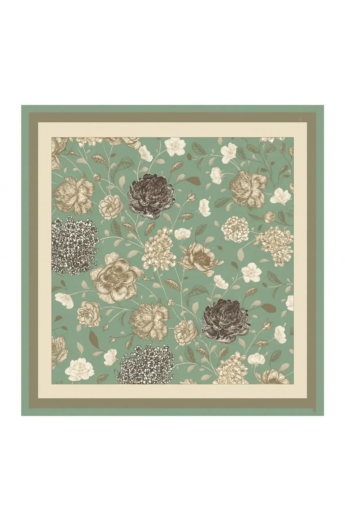 Mint Amber Flower Garden Silk Scarf Triko Mısırlı