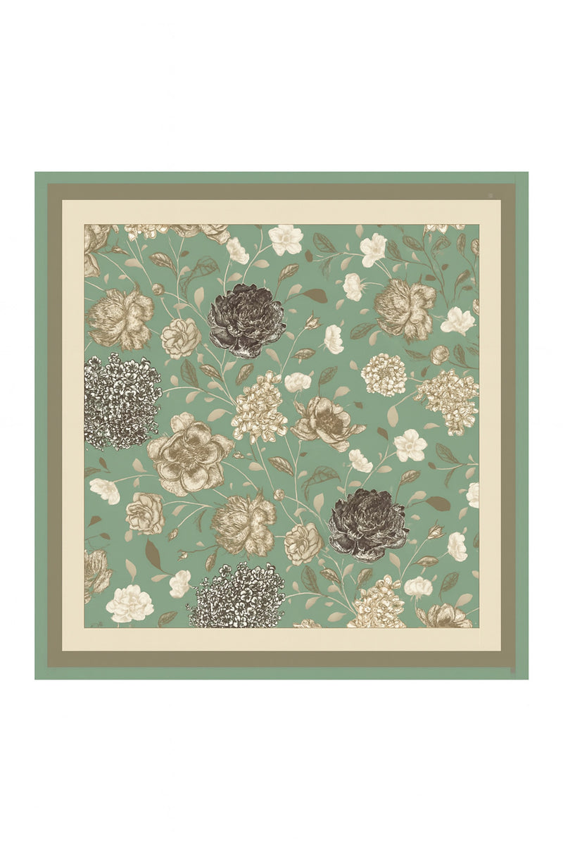 Mint Amber Flower Garden Silk Scarf