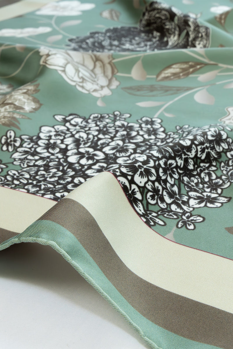 Mint Amber Flower Garden Silk Scarf