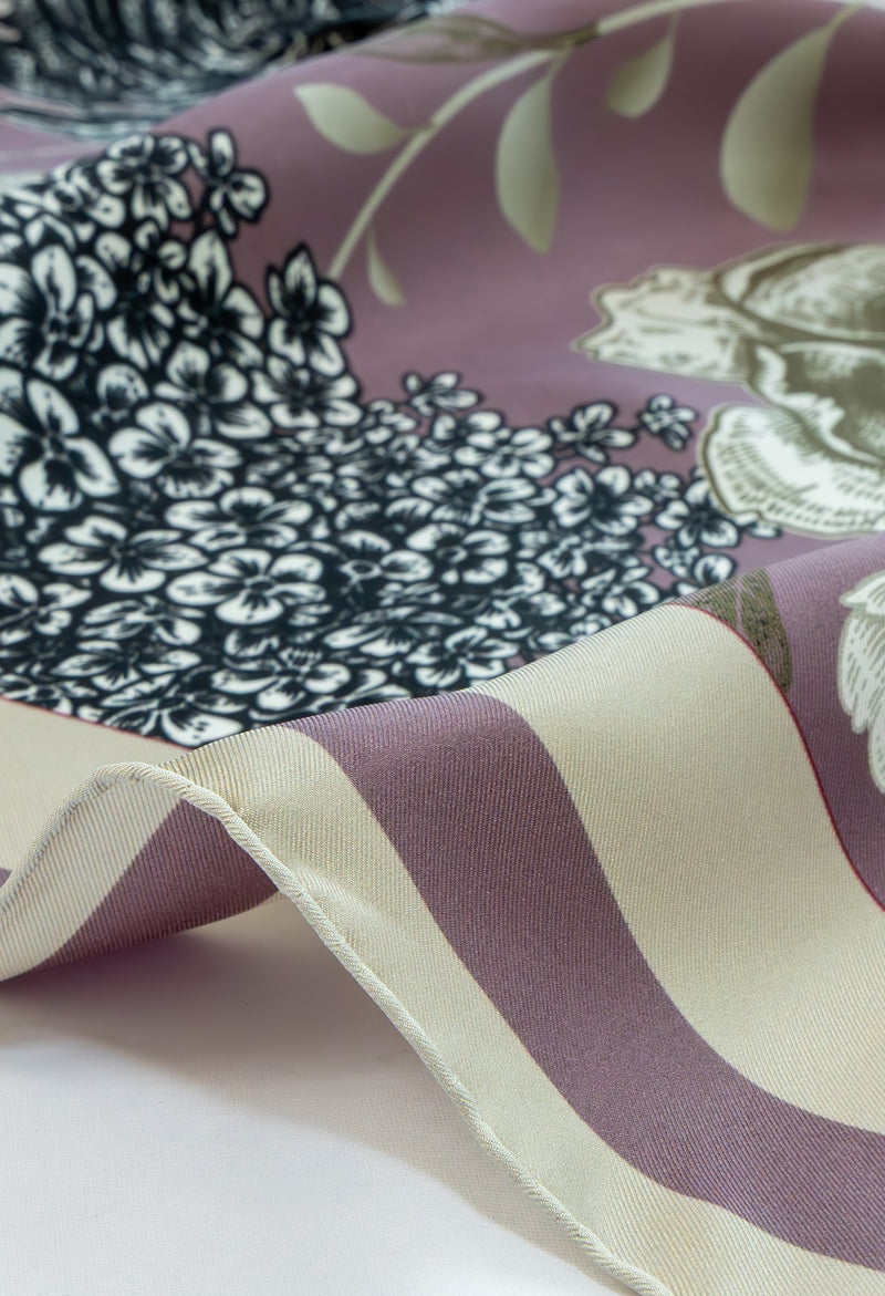 Dark Pink Flower Garden Silk Scarf