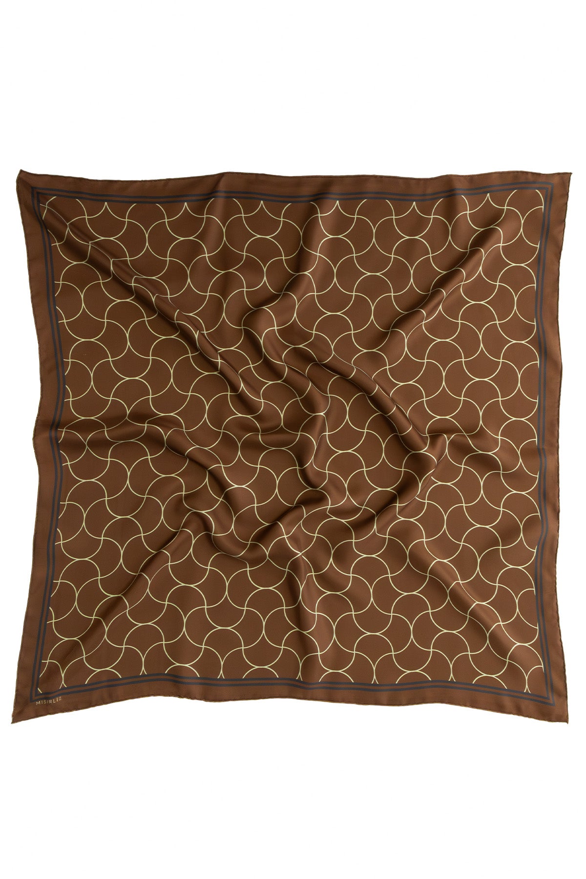 Brown Wave Patterned Silk Scarf