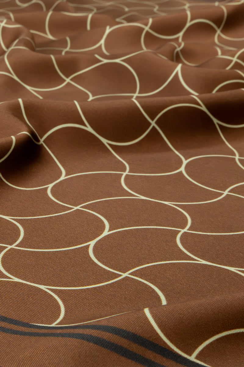 Brown Wave Patterned Silk Scarf