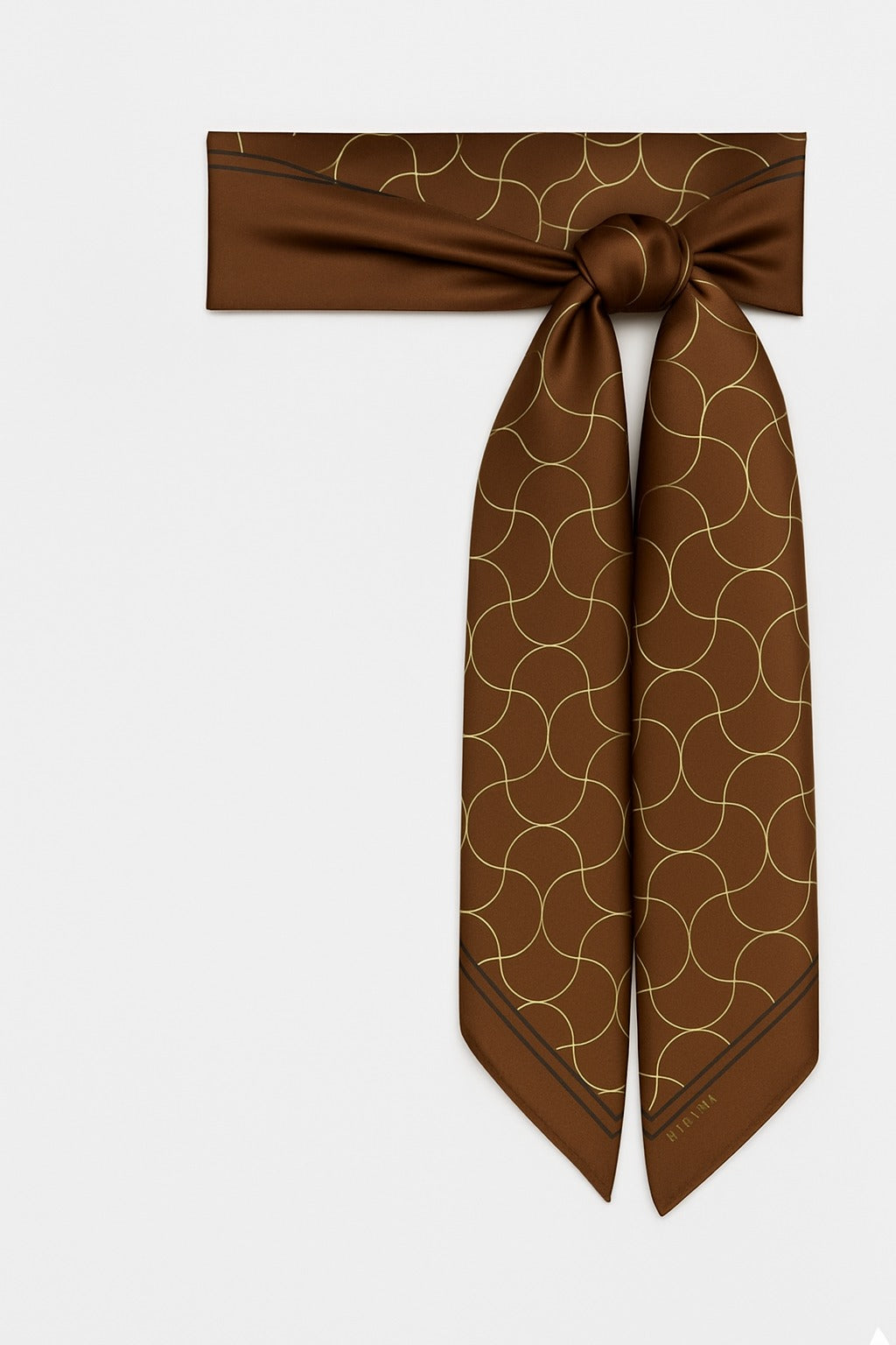 Brown Wave Patterned Silk Scarf