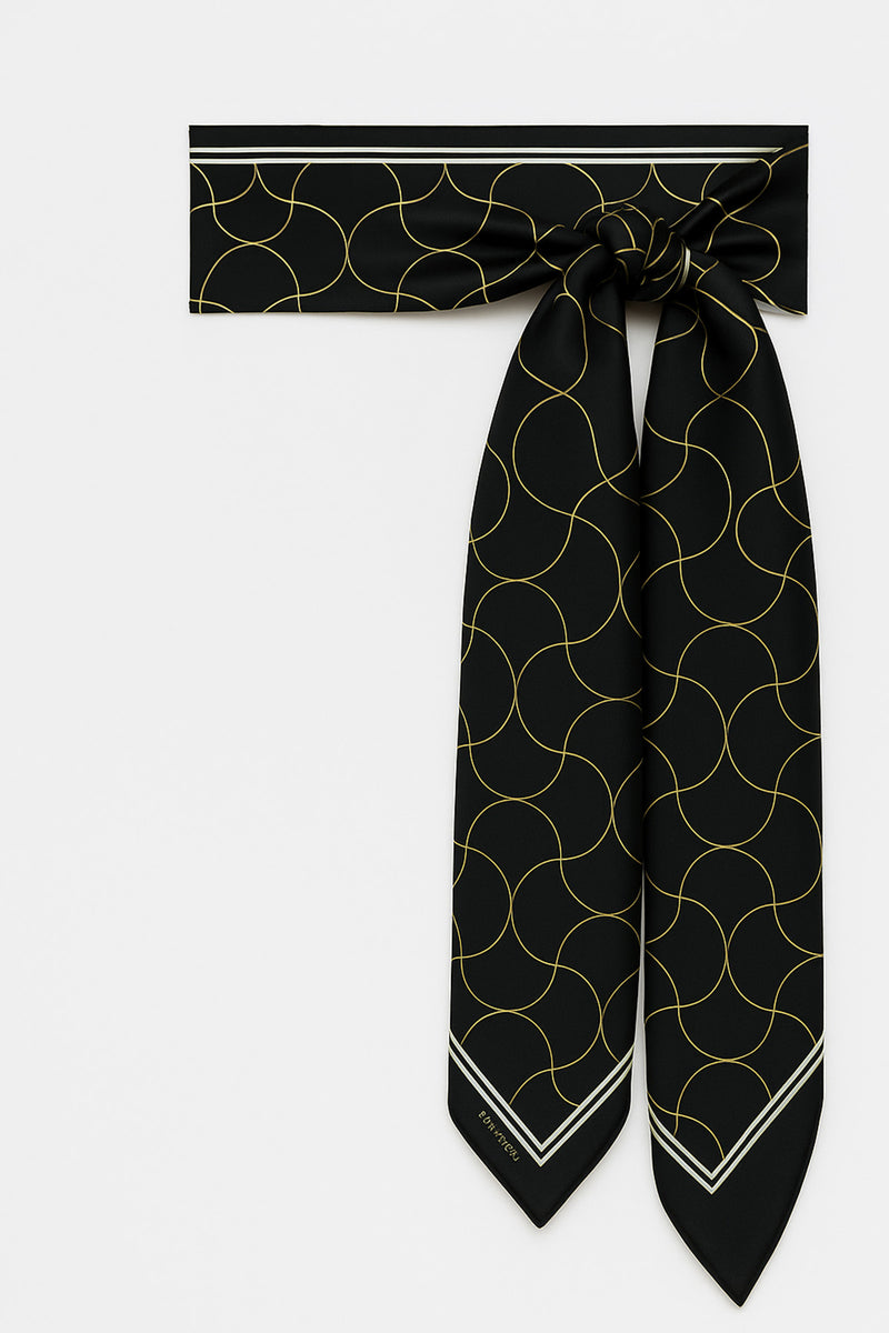 Black Wave Patterned Silk Scarf