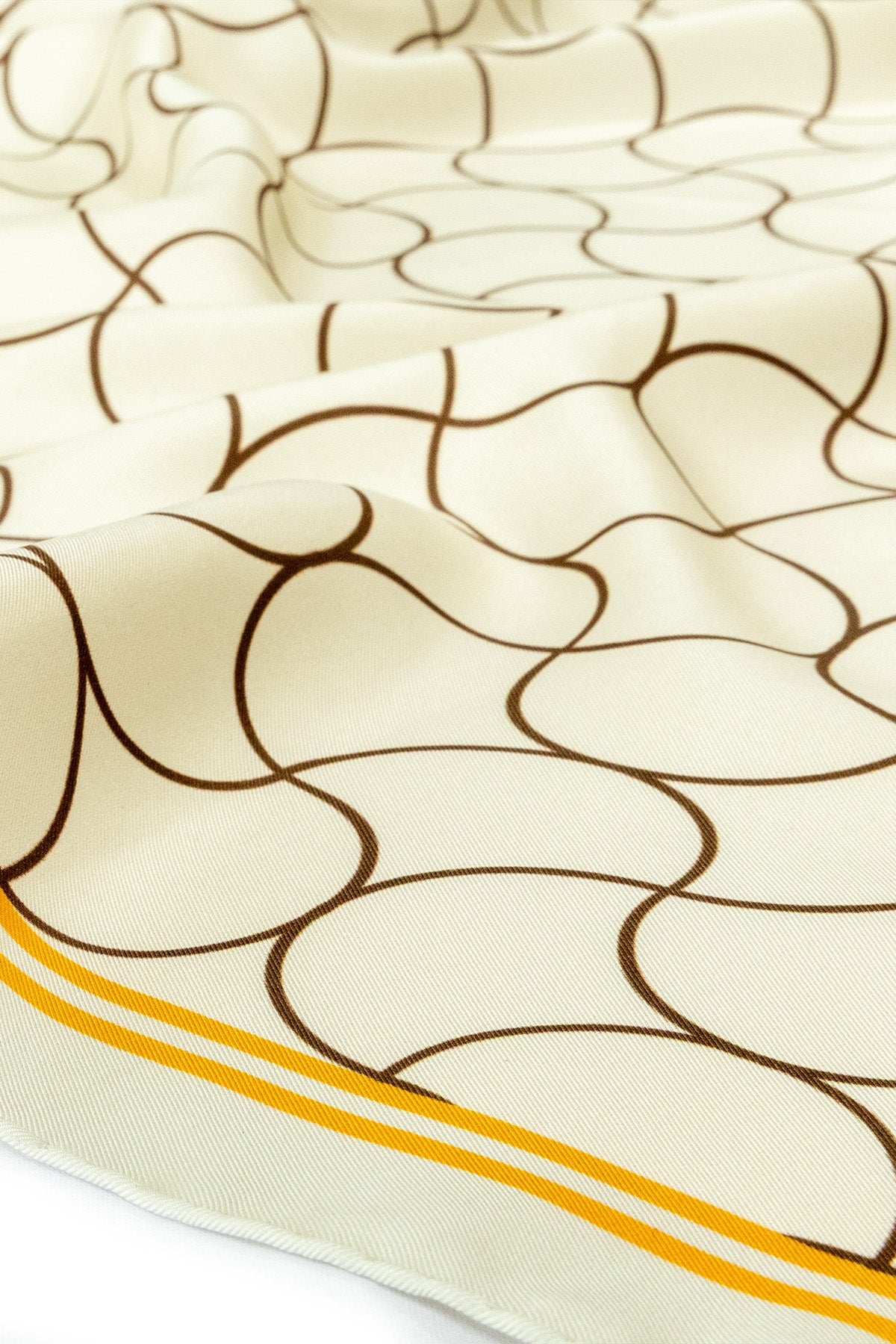 Ecru Wave Patterned Silk Scarf