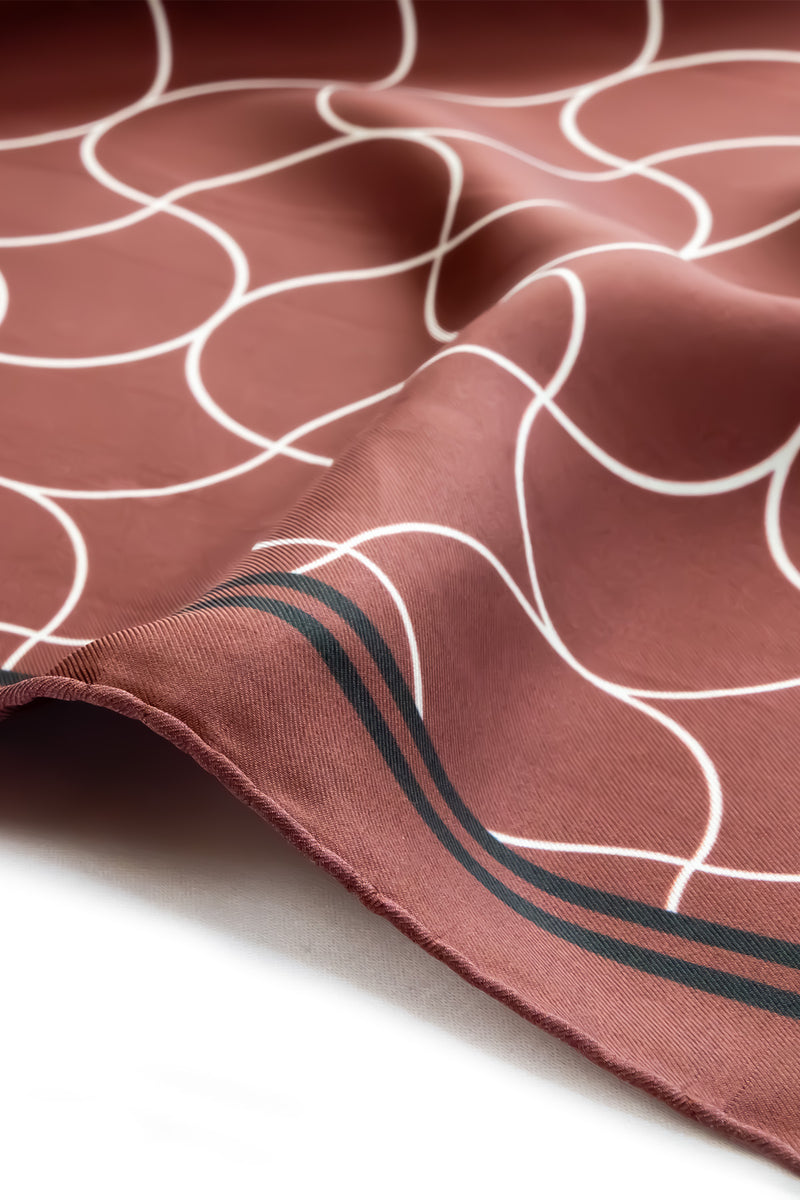 Burgundy Wave Patterned Silk Scarf