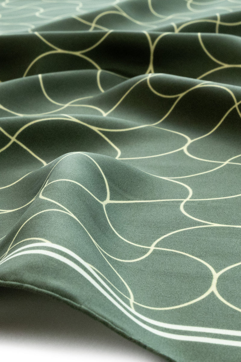 Khaki Wave Patterned Silk Scarf