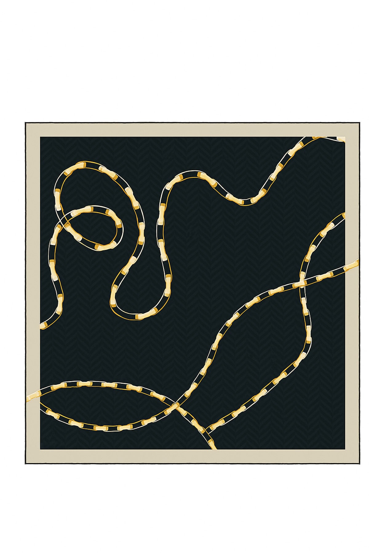 Black Mustard Chain Pattern Silk Scarf