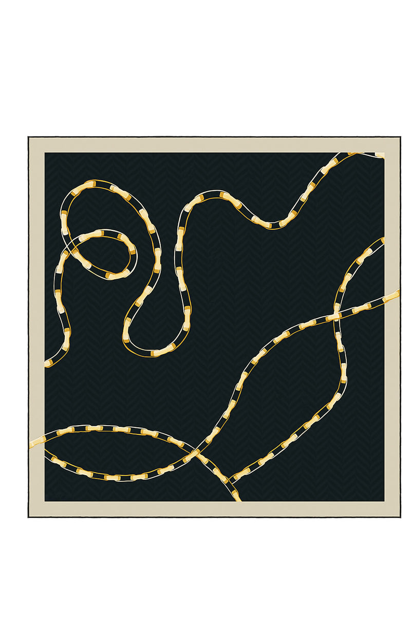 Black Mustard Chain Pattern Silk Scarf