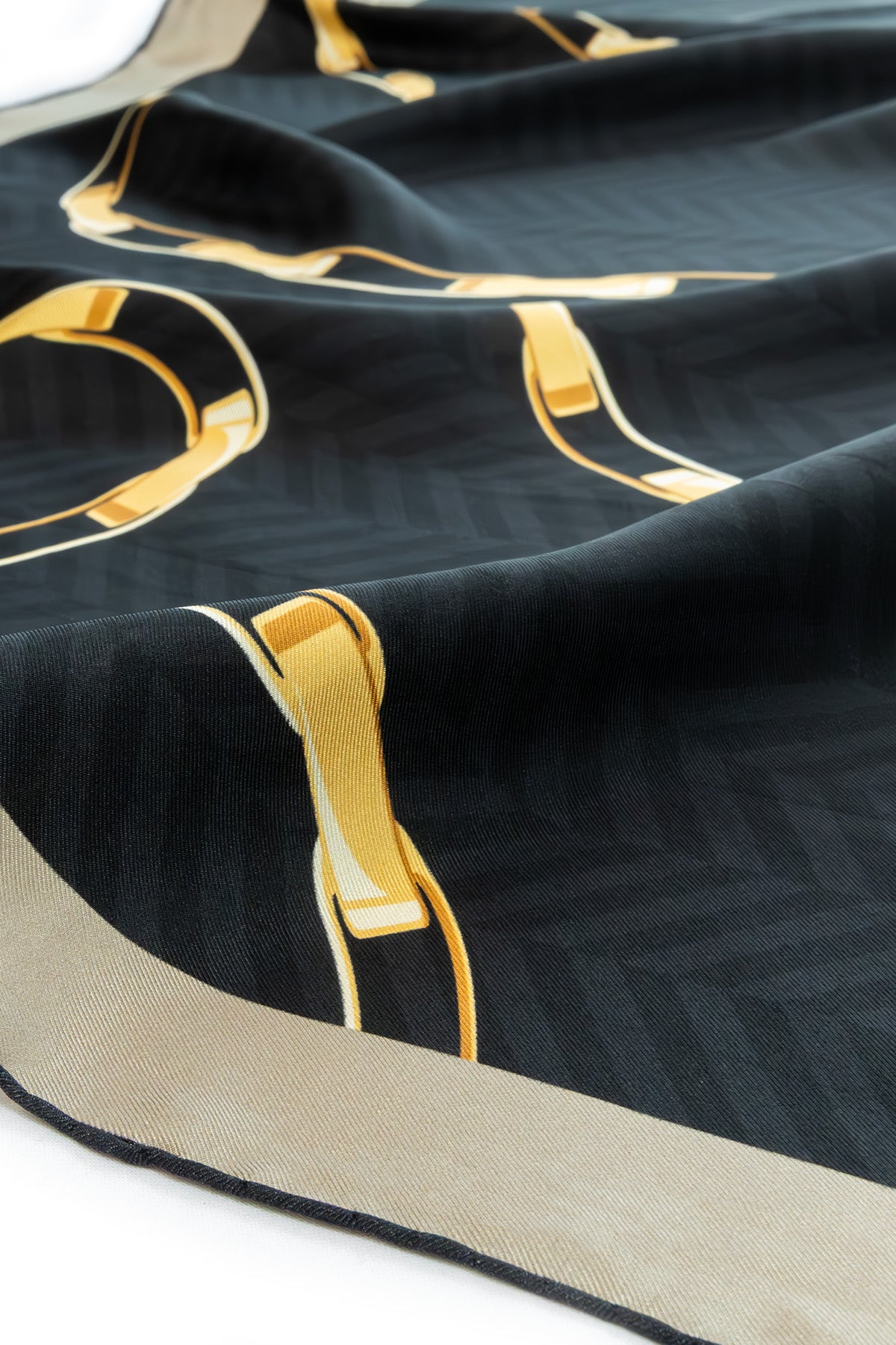 Black Mustard Chain Pattern Silk Scarf