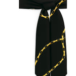 Black Mustard Chain Pattern Silk Scarf
