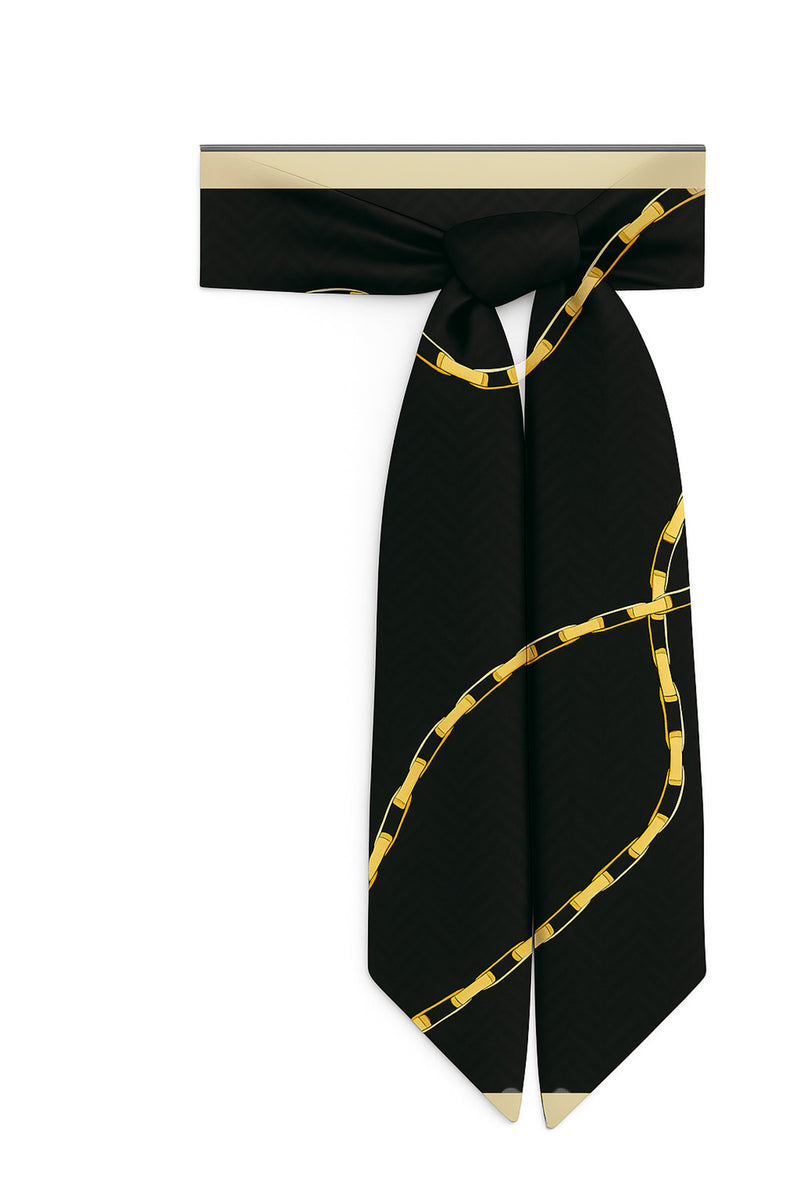 Black Mustard Chain Pattern Silk Scarf