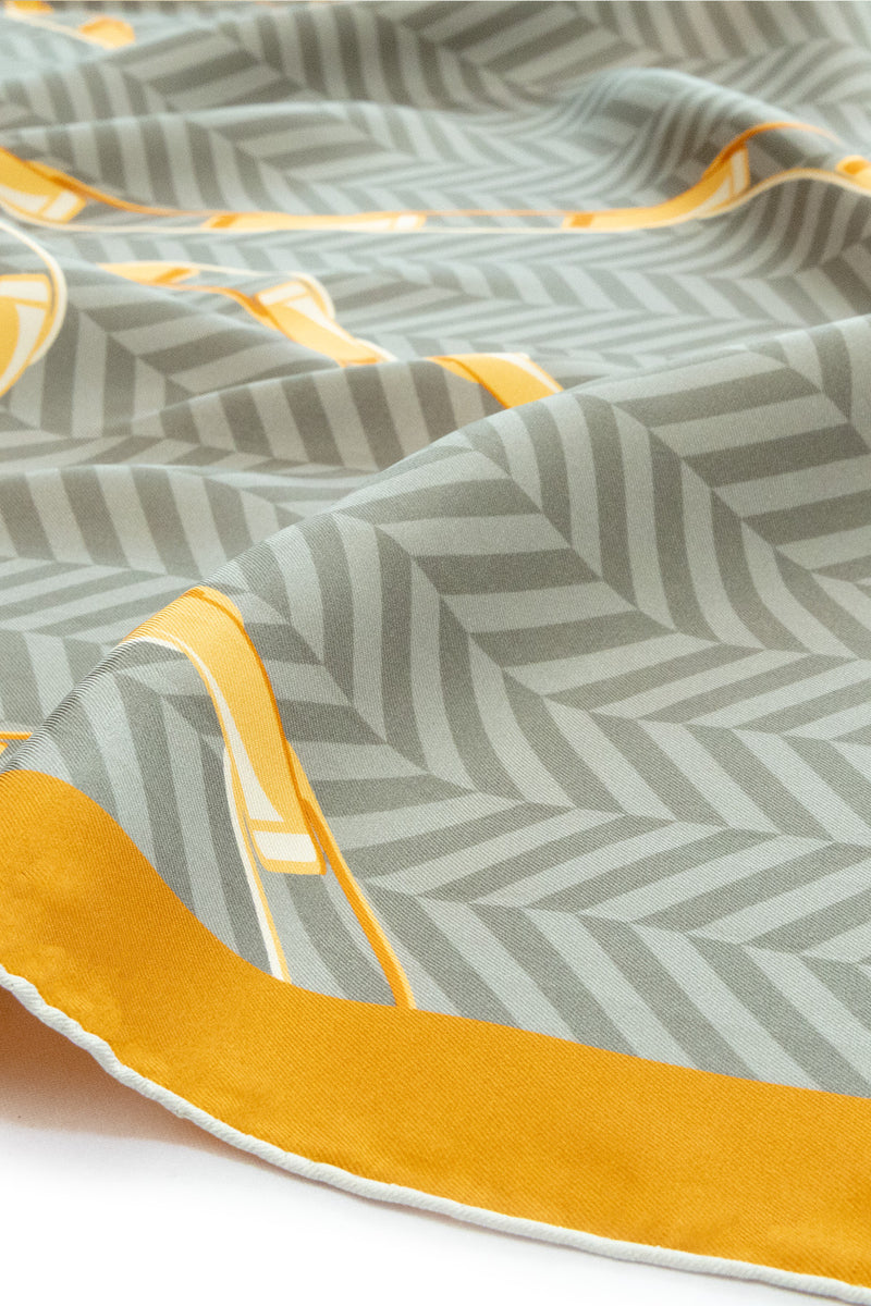 Gray Peach Chain Pattern Silk Scarf