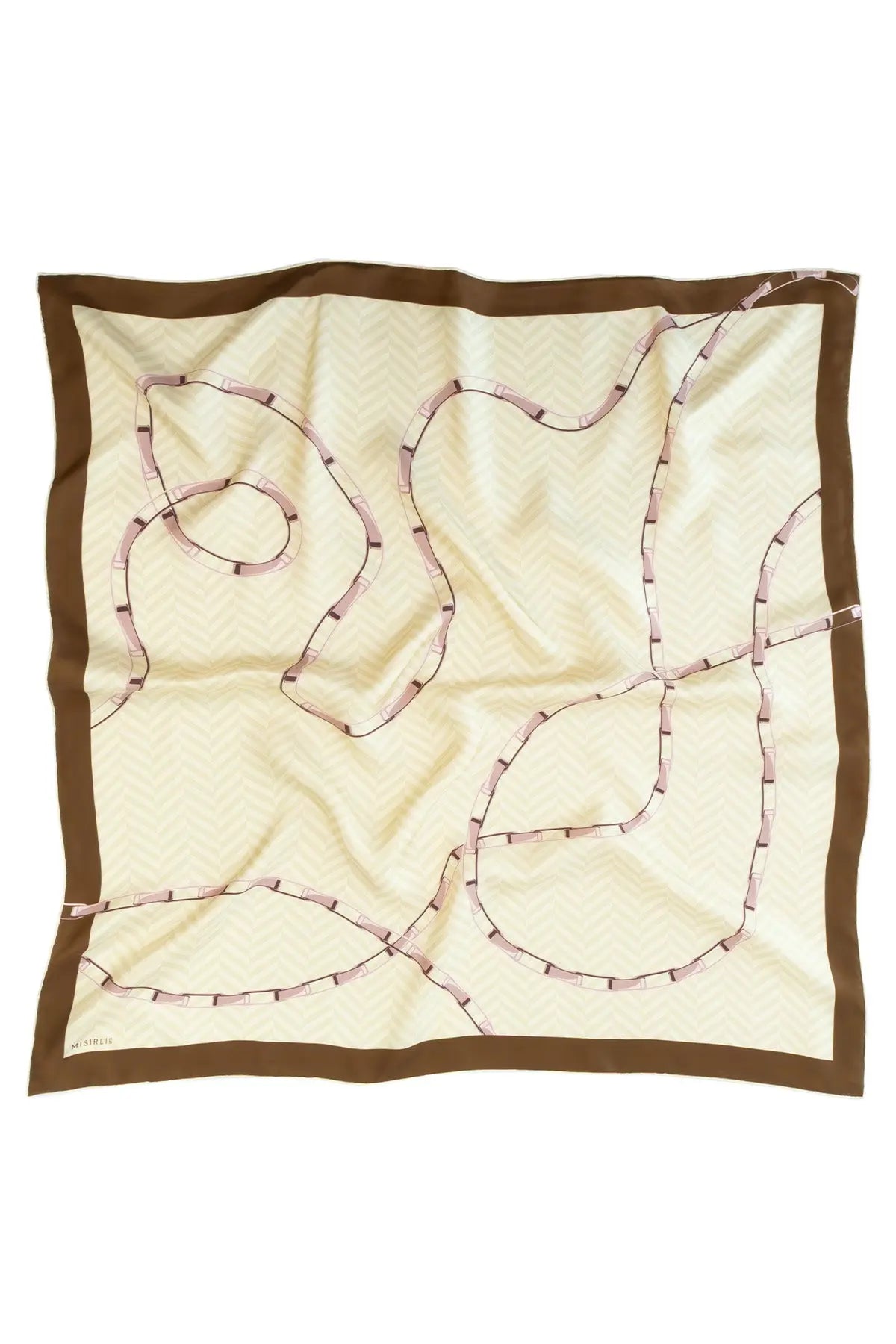 Light Beige Pink Chain Pattern Silk Scarf Triko Mısırlı