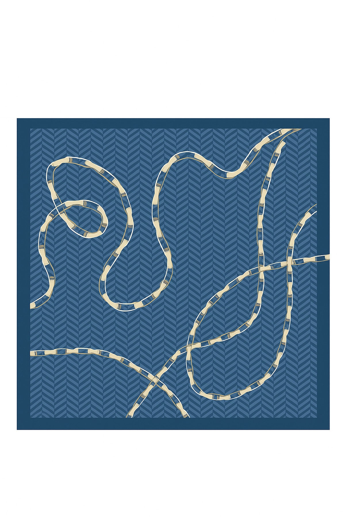 Indigo Gray Chain Pattern Silk Scarf