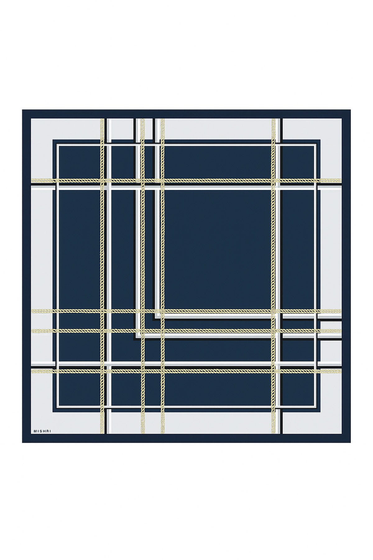 Navy Blue Chain Patterned Silk Scarf