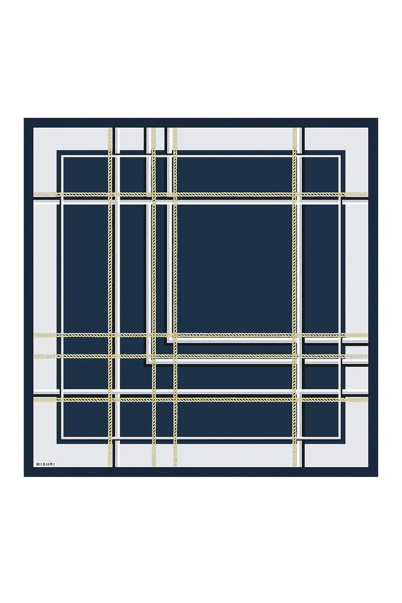 Navy Blue Chain Patterned Silk Scarf