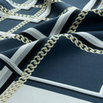 Navy Blue Chain Patterned Silk Scarf