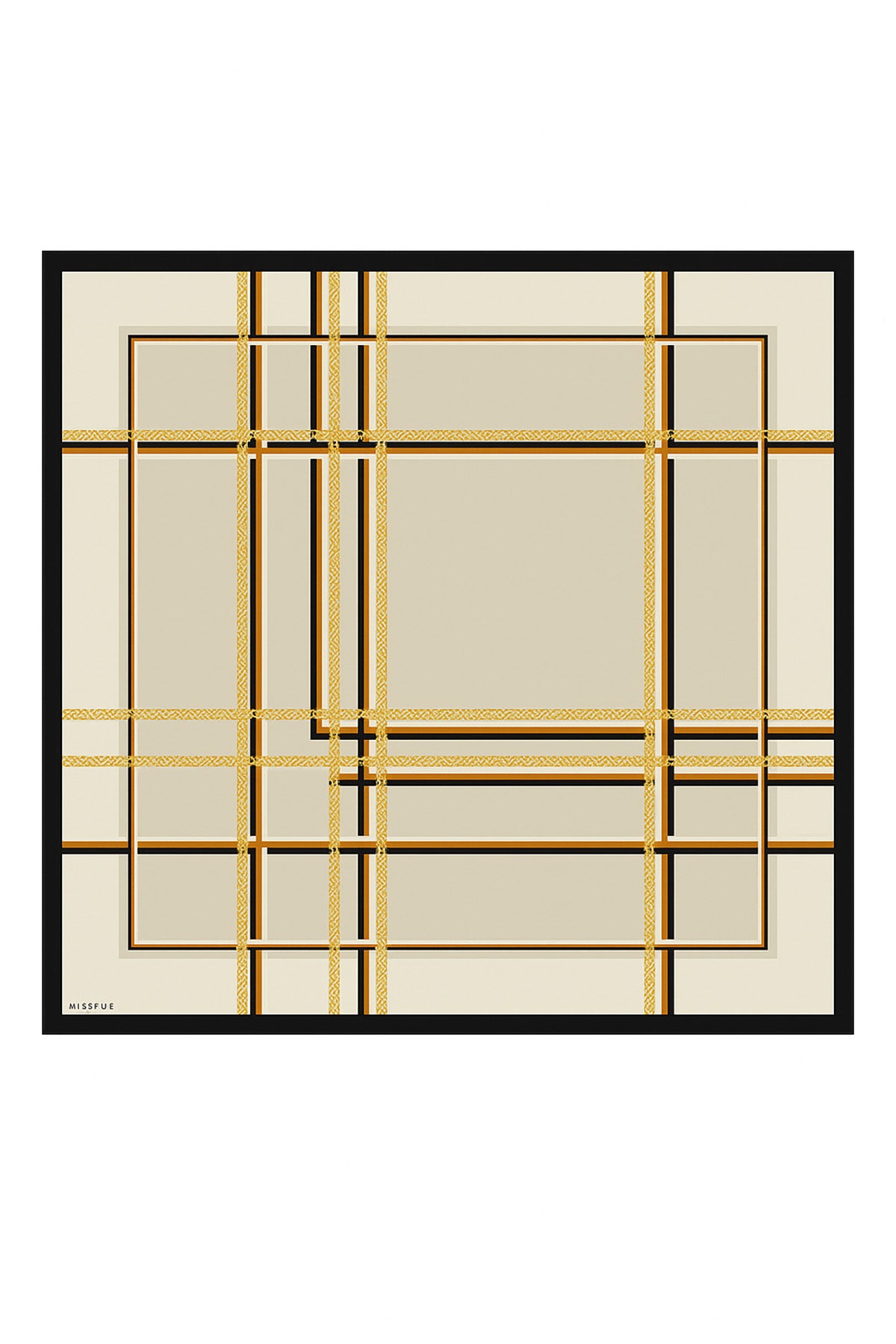 Dark Beige Chain Patterned Silk Scarf