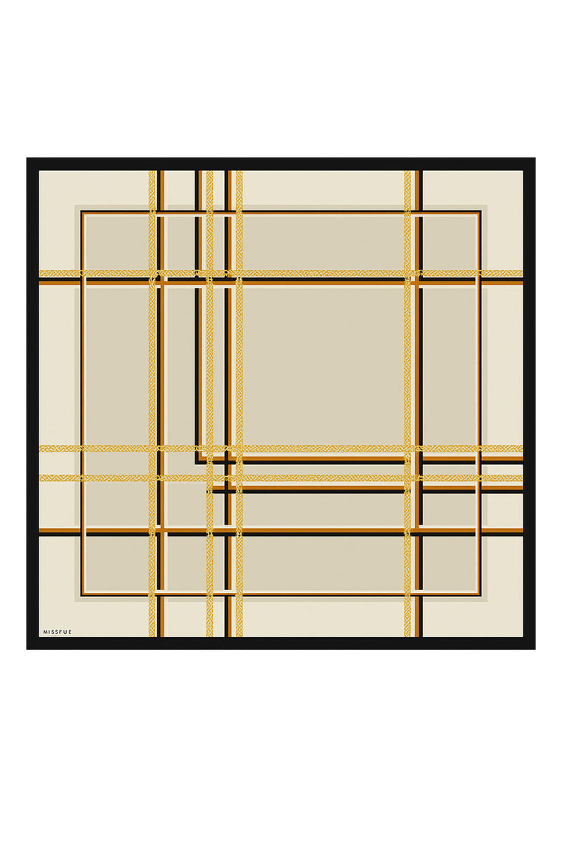 Dark Beige Chain Patterned Silk Scarf