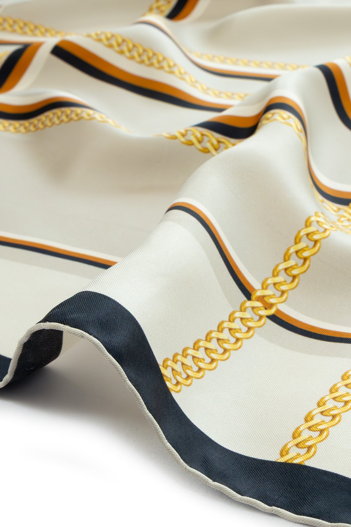 Dark Beige Chain Patterned Silk Scarf