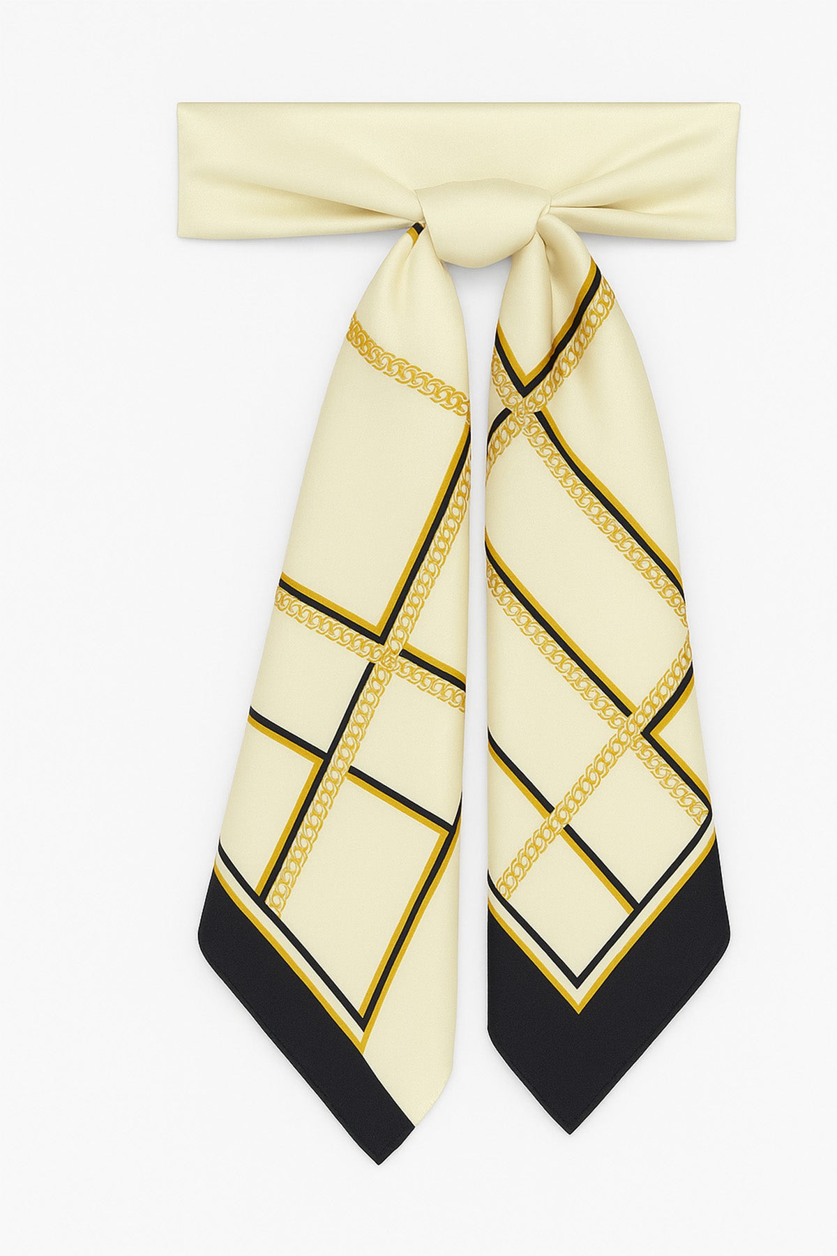 Dark Beige Chain Patterned Silk Scarf