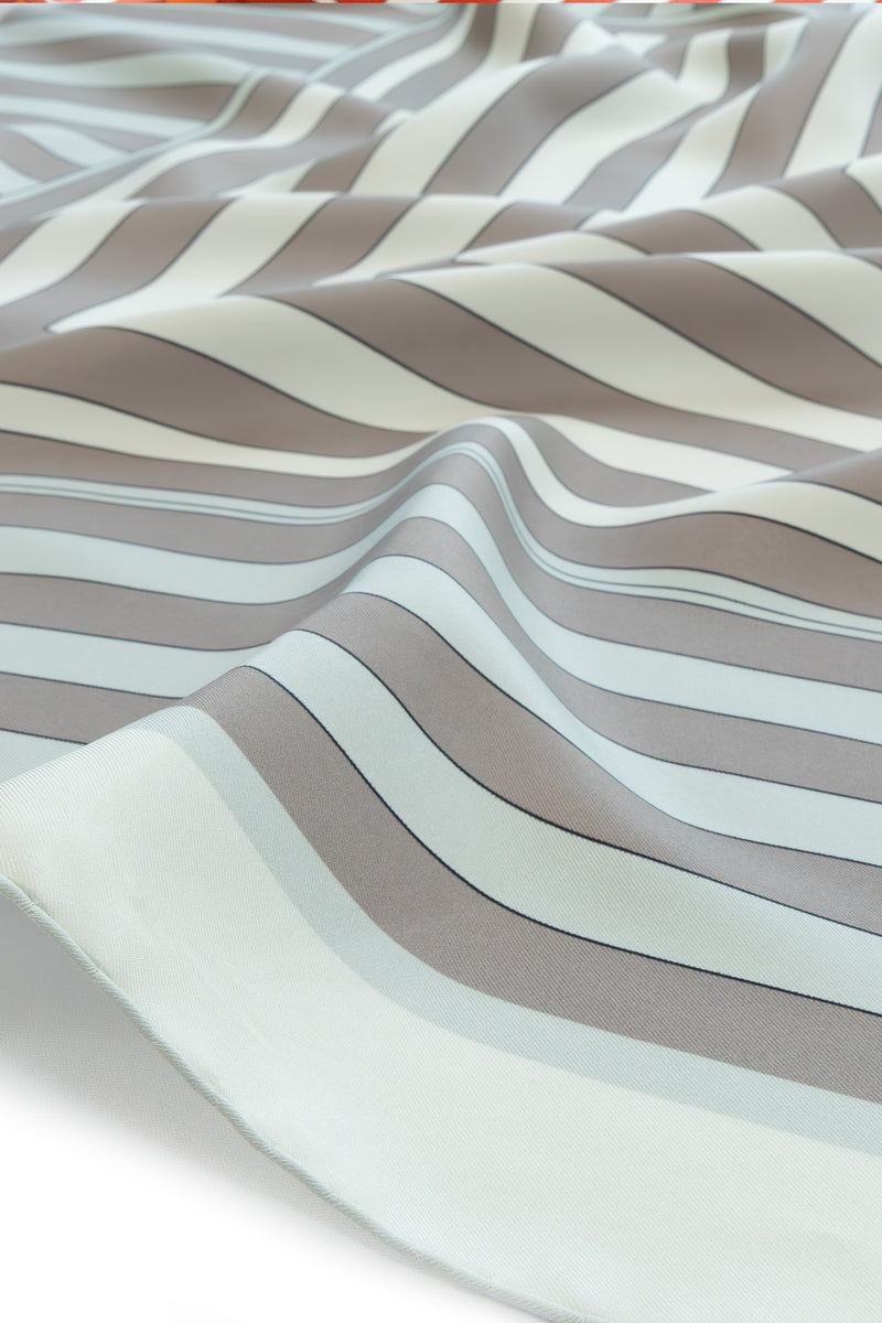 Gray Geometric Striped Silk Scarf