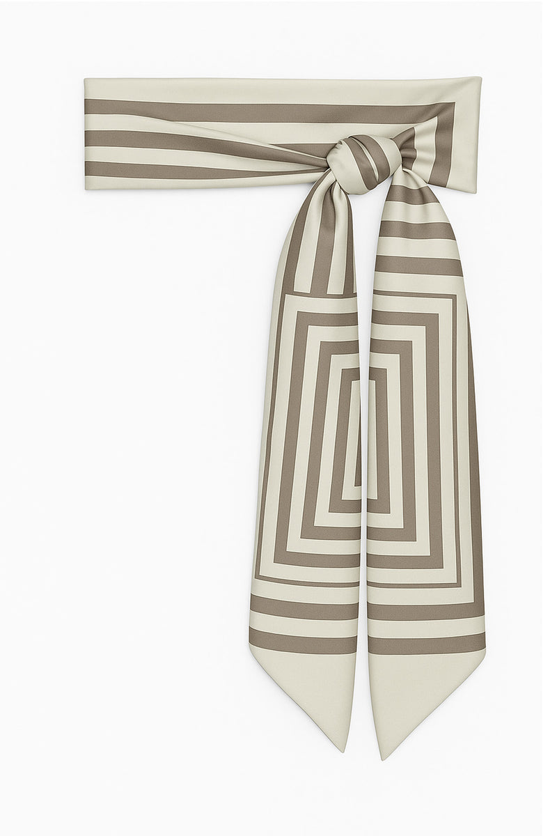 Gray Geometric Striped Silk Scarf