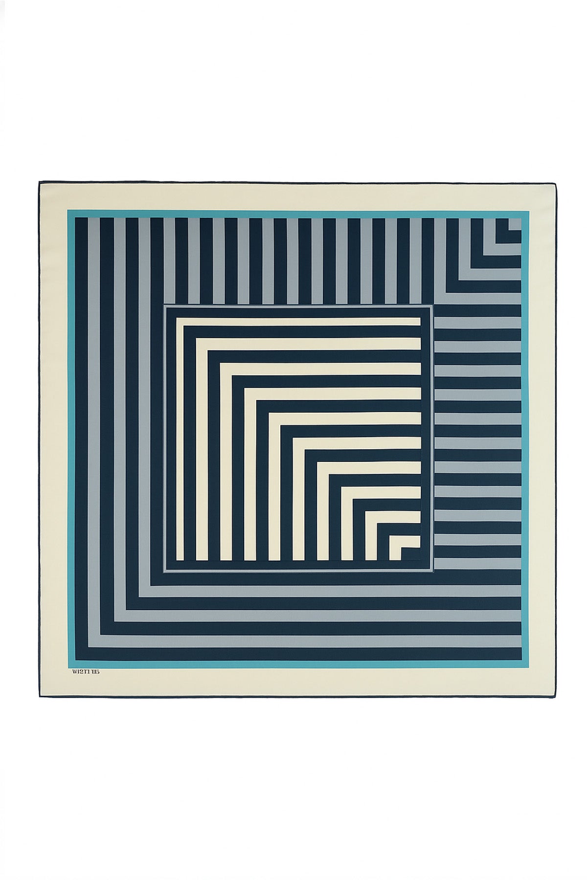 Navy Blue Geometric Striped Silk Scarf