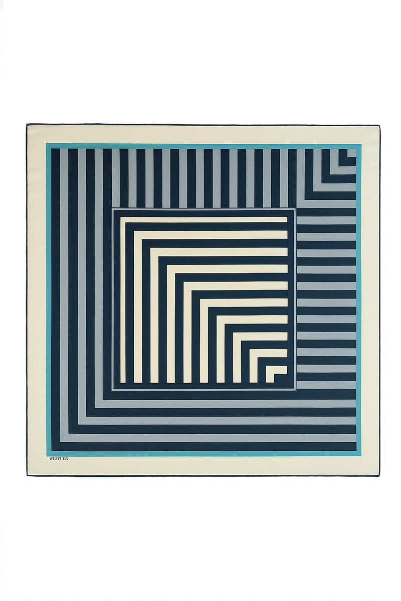 Navy Blue Geometric Striped Silk Scarf