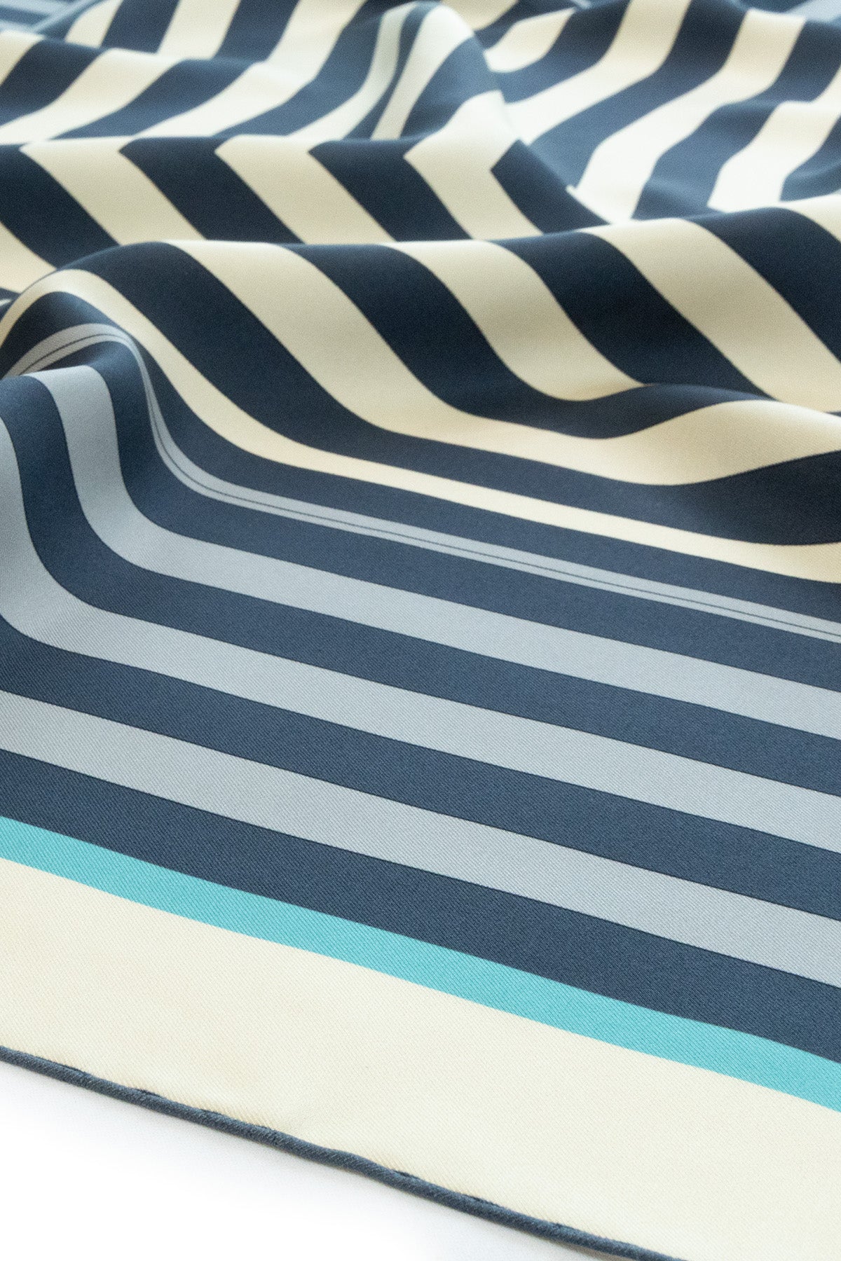 Navy Blue Geometric Striped Silk Scarf