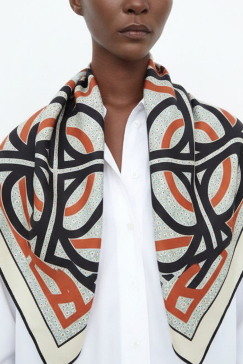 Black Tile Pattern Silk Scarf