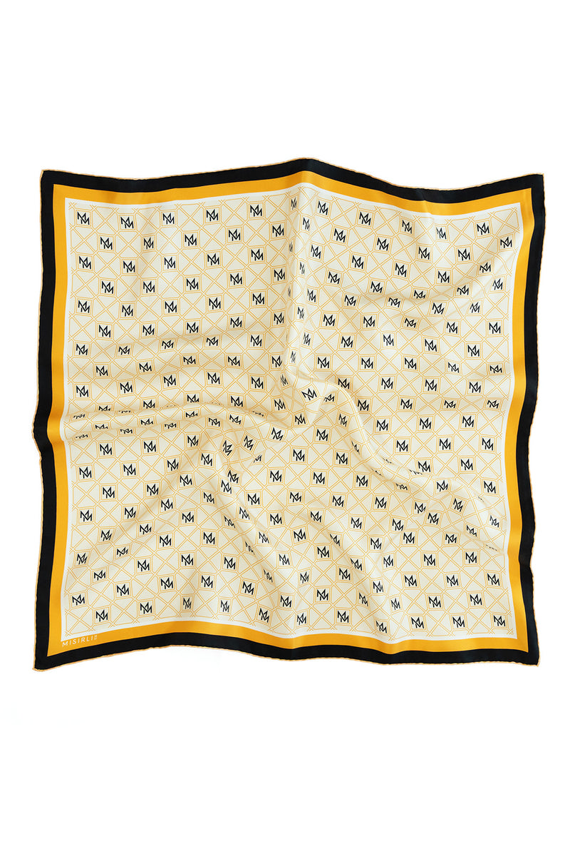 Orange and Black Monogram Pattern Silk Scarf