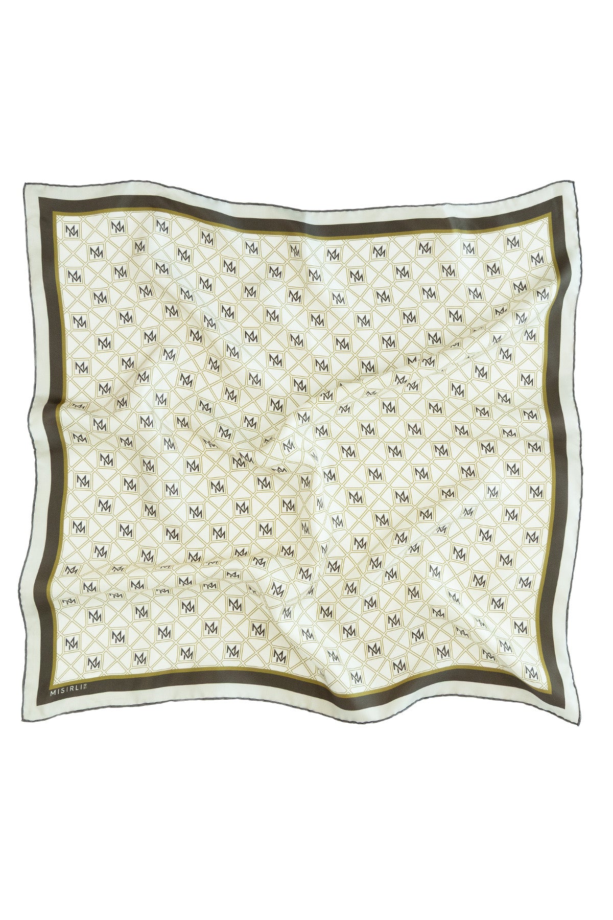 Oxidized Green Brown Monogram Pattern Silk Scarf