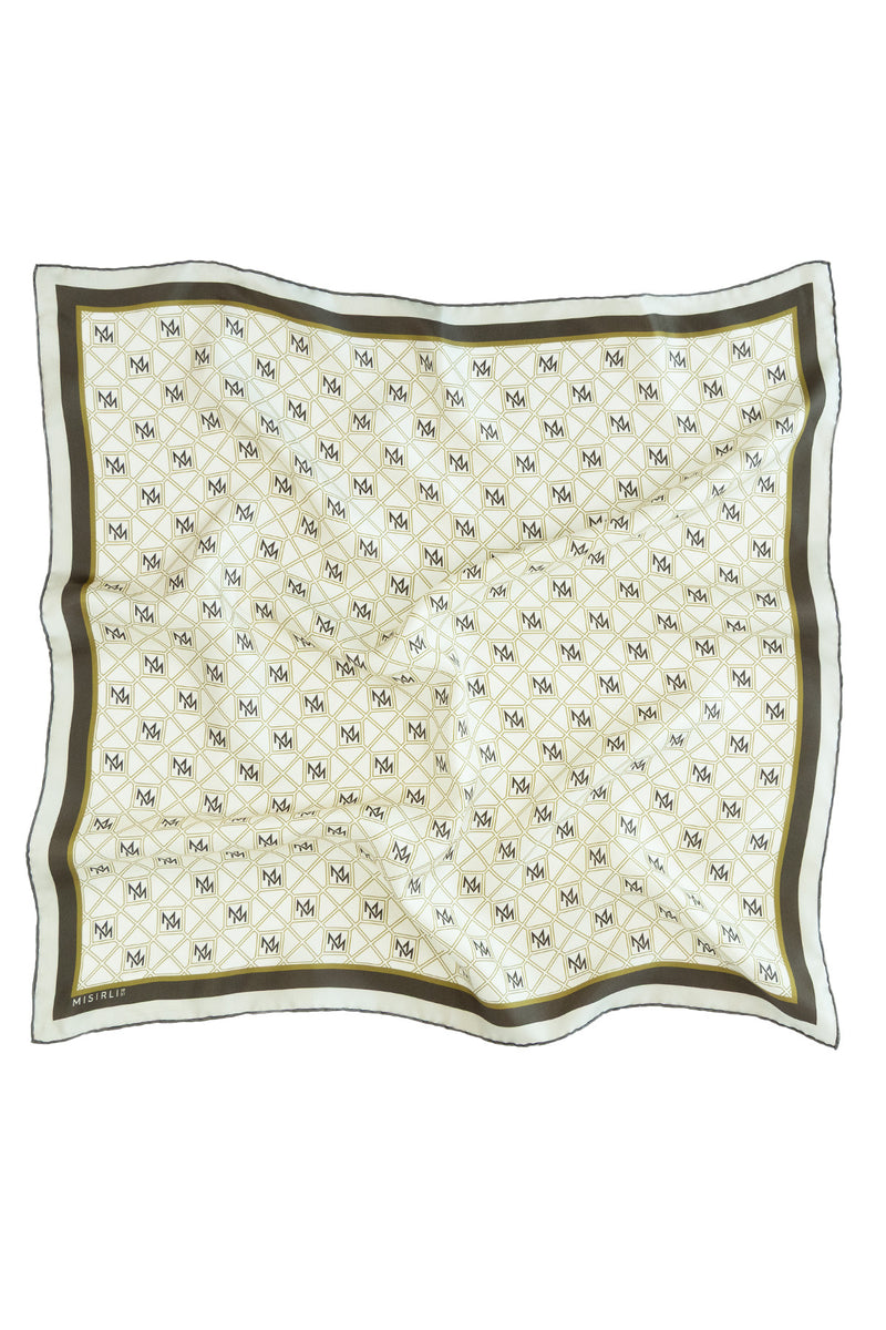 Oxidized Green Brown Monogram Pattern Silk Scarf