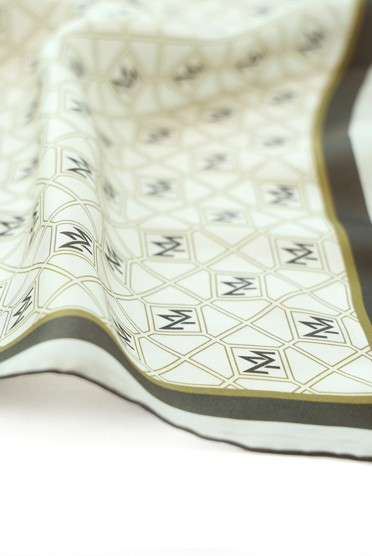 Oxidized Green Brown Monogram Pattern Silk Scarf