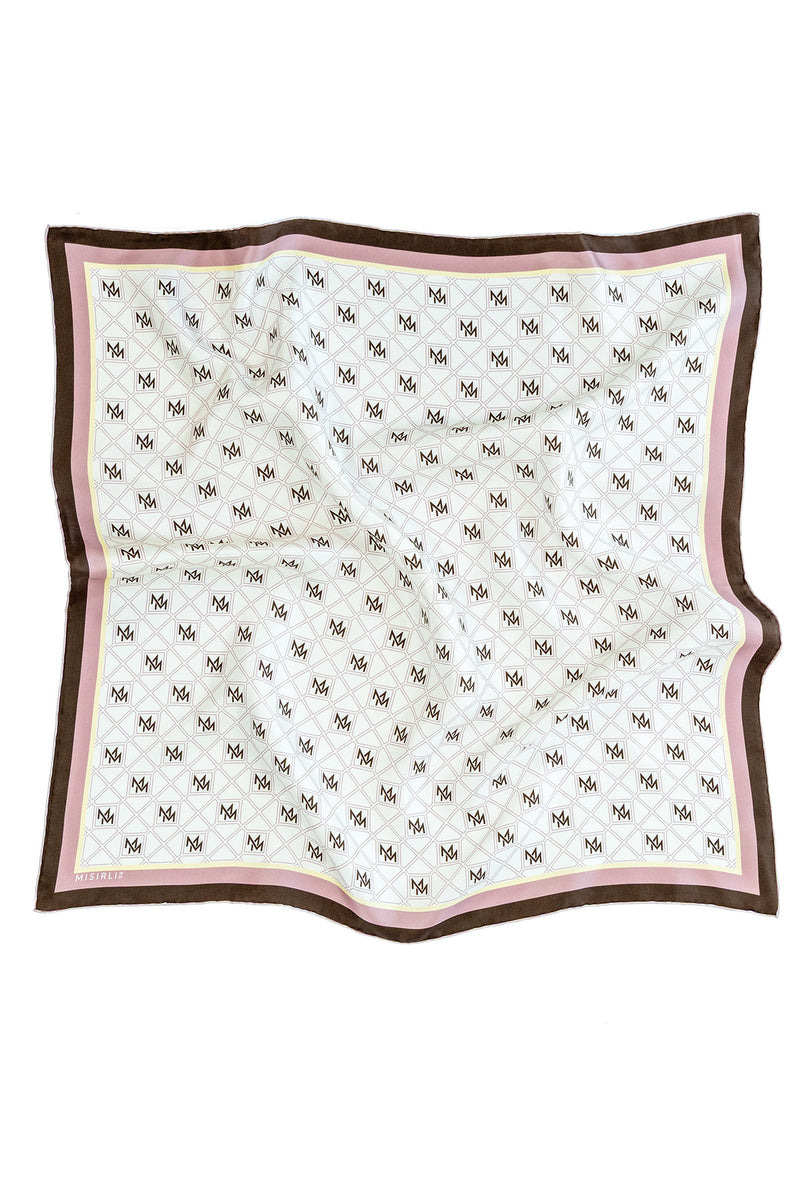 Powder Brown Monogram Pattern Silk Scarf